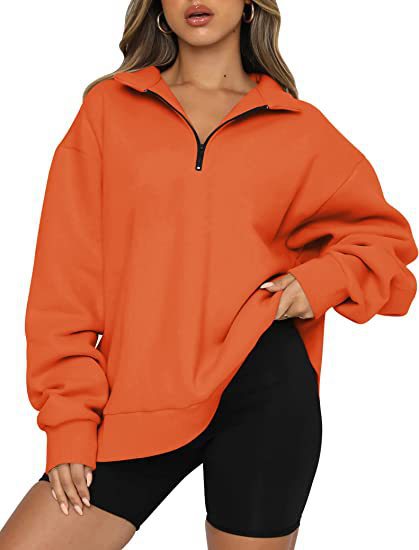 Damen-Sweatshirts mit Reißverschluss, Turndown-Kragen, lockeres, lässiges Oberteil
